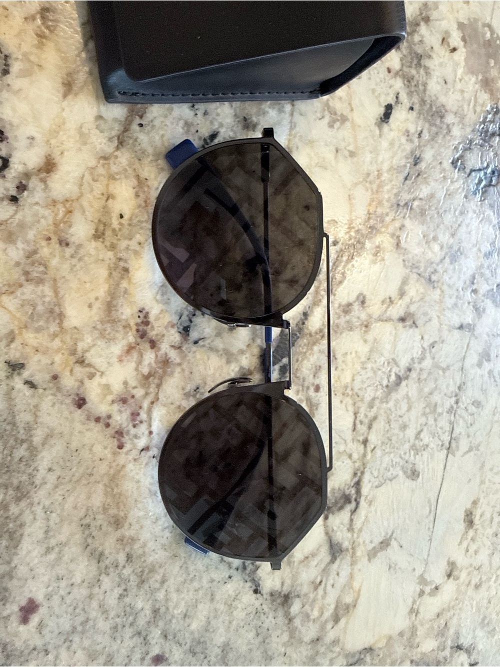 Fendi Logo Lens Black Round Metal Sunglasses